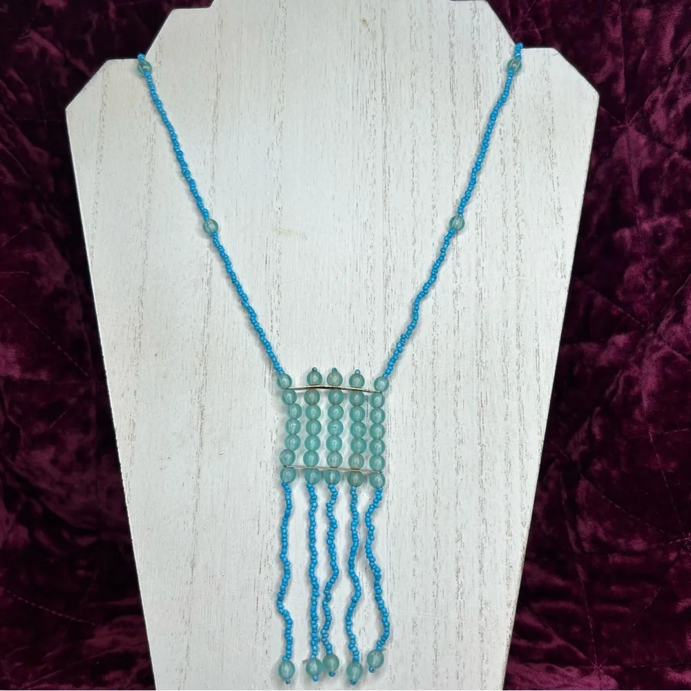 Vintage Turquoise/Teal Boho Beaded Fringe Necklace